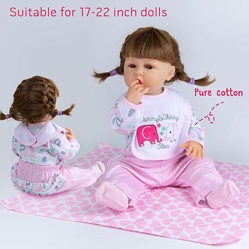 PEDOLLTREE 12-PCS PINK ELEPHANT CLOTHES ACCESSORIES FOR 17-22 INCH REBORN BABY GIRL DOLLS