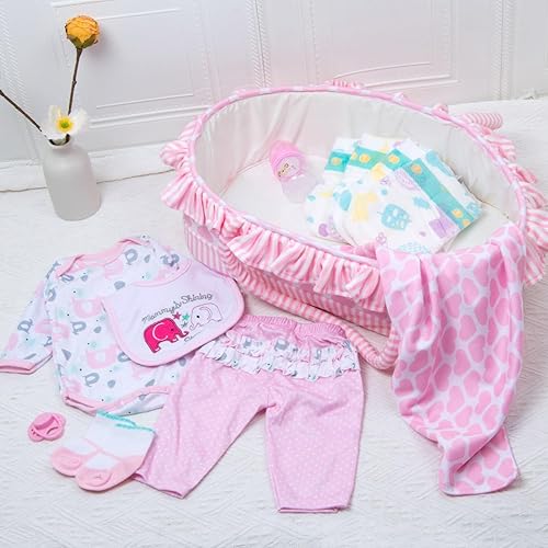 PEDOLLTREE 12-PCS PINK ELEPHANT CLOTHES ACCESSORIES FOR 17-22 INCH REBORN BABY GIRL DOLLS