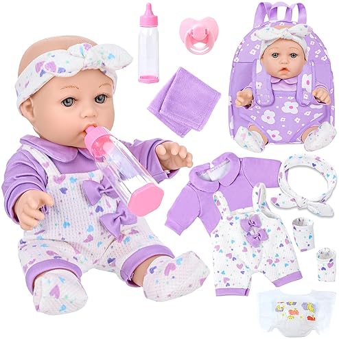 BABY DOLL WITH FLOWER BACKPACK, CLOTHES ACCESSORIES PRETEND PLAY GIFT FOR KIDS