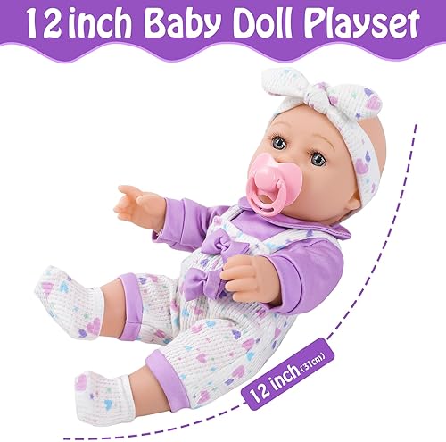 BABY DOLL WITH FLOWER BACKPACK, CLOTHES ACCESSORIES PRETEND PLAY GIFT FOR KIDS
