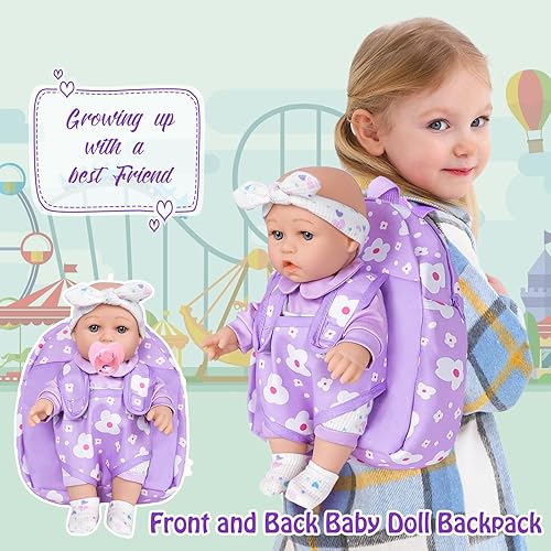 BABY DOLL WITH FLOWER BACKPACK, CLOTHES ACCESSORIES PRETEND PLAY GIFT FOR KIDS