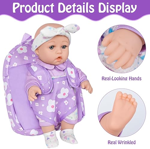 BABY DOLL WITH FLOWER BACKPACK, CLOTHES ACCESSORIES PRETEND PLAY GIFT FOR KIDS
