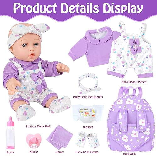 BABY DOLL WITH FLOWER BACKPACK, CLOTHES ACCESSORIES PRETEND PLAY GIFT FOR KIDS