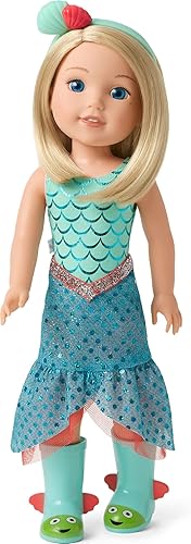 MATTEL AMERICAN GIRL WELLIEWISHERS CAMILLE 14.5 DOLL WITH BLUE LEOTARD, MERMAID SKIRT BOOTS