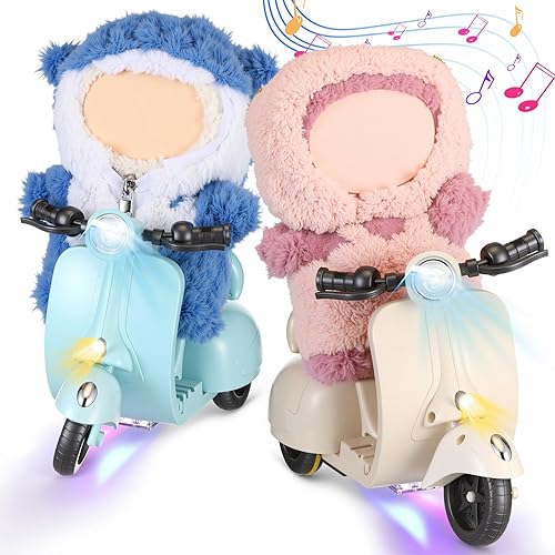 SIMGOING 2-PACK MINI ELECTRIC DOLL SCOOTERS WITH MUSIC LIGHTS, 360 ROTATION TOY ACCESSORIES CREAM BLUE
