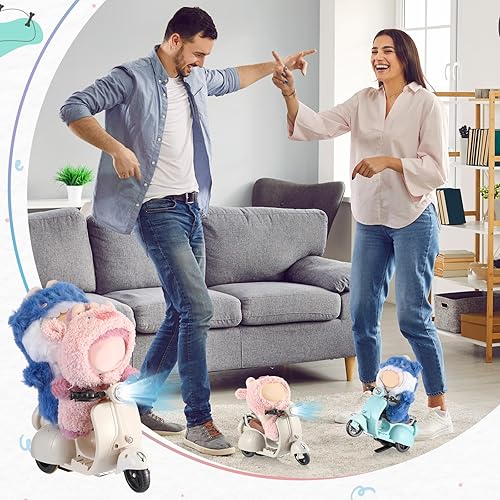 SIMGOING 2-PACK MINI ELECTRIC DOLL SCOOTERS WITH MUSIC LIGHTS, 360 ROTATION TOY ACCESSORIES CREAM BLUE