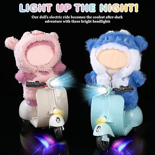 SIMGOING 2-PACK MINI ELECTRIC DOLL SCOOTERS WITH MUSIC LIGHTS, 360 ROTATION TOY ACCESSORIES CREAM BLUE