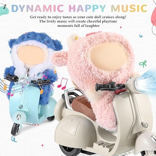 SIMGOING 2-PACK MINI ELECTRIC DOLL SCOOTERS WITH MUSIC LIGHTS, 360 ROTATION TOY ACCESSORIES CREAM BLUE