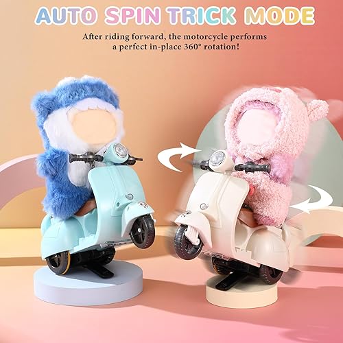 SIMGOING 2-PACK MINI ELECTRIC DOLL SCOOTERS WITH MUSIC LIGHTS, 360 ROTATION TOY ACCESSORIES CREAM BLUE