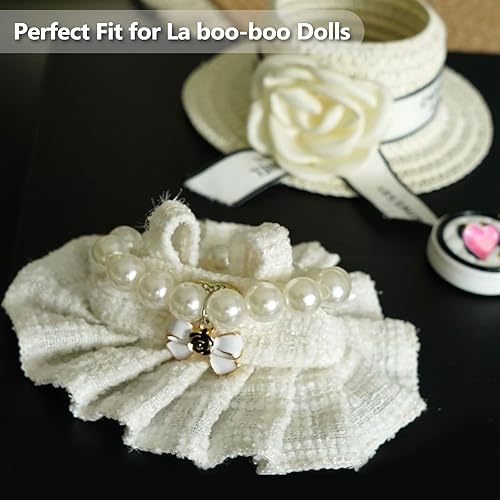 LAFUFU 17CM DOLL CLOTHES SET WITH HAT, PEARL NECKLACE BAG LUXURY BABY DOLL OUTFITS WHITE