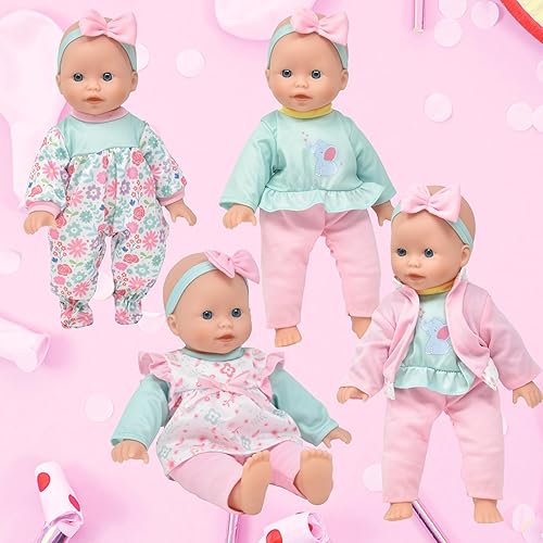 BABY DOLL WITH CLOTHES, HANGERS, TEDDY TOY BLOCKS PLAYSET KIDS GIFT SET OF 4