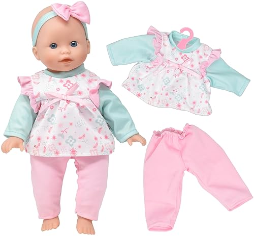 BABY DOLL WITH CLOTHES, HANGERS, TEDDY TOY BLOCKS PLAYSET KIDS GIFT SET OF 4