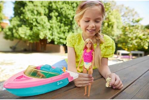 BARBIE DOLL TOY BOAT PLAYSET WITH PET PUPPY, LIFE VEST ACCESSORIES, FITS 3 DOLLS, FLOATS
