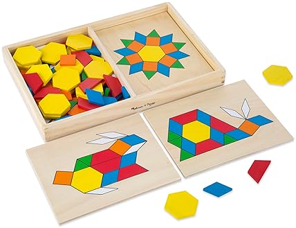MELISSA DOUG PATTERN BLOCKS AND BOARDS - 120 SOLID WOOD SHAPES WITH 5 DOUBLE-SIDED PANELS