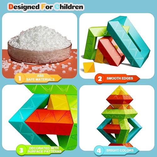 PRINLION 60 PCS MONTESSORI TODDLER TOYS - STACKING BLOCKS SENSORY STEM EDUCATIONAL GIFTS AGES 1-5