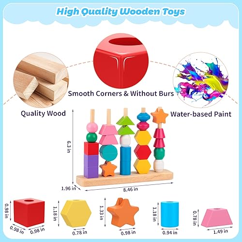 MONTESSORI WOODEN BEADS TOY SET STACKING, LACING MATCHING BLOCKS FOR STEM LEARNING AGES 2-5