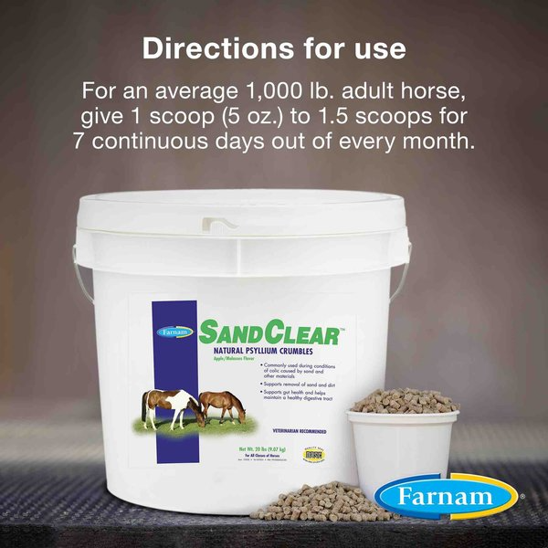 FARNAM SANDCLEAR NATURAL PSYLLIUM FIBER CRUMBLES APPLE/MOLASSES FLAVOR HORSE SUPPLEMENT, 20-LB BUCKET