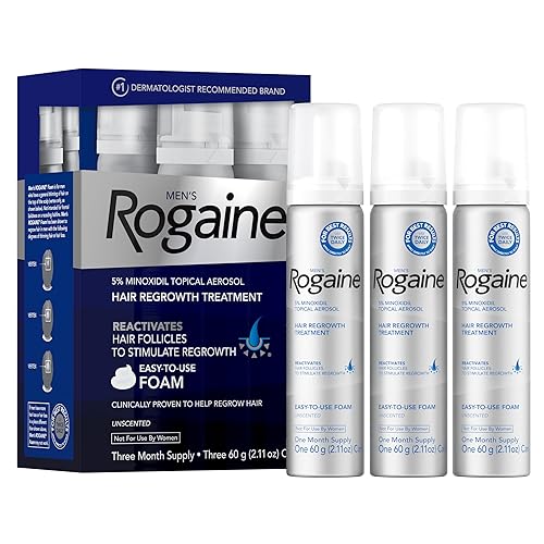 ROGAINE 5 MINOXIDIL FOAM HAIR REGROWTH TREATMENT, UNSCENTED, 3-MONTH SUPPLY 3 X 2. 11 OZ