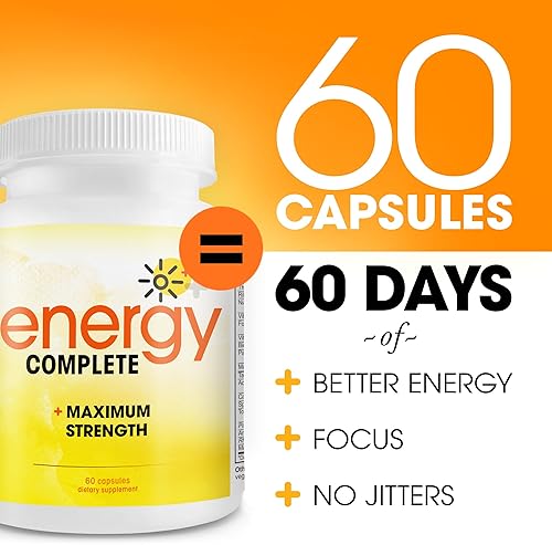 ENERGY COMPLETE 18-IN-1 VEGAN ENERGY FOCUS SUPPLEMENT NATURAL CAFFEINE PILLS, 60 CAPSULES