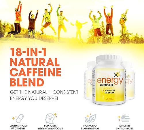 ENERGY COMPLETE 18-IN-1 VEGAN ENERGY FOCUS SUPPLEMENT NATURAL CAFFEINE PILLS, 60 CAPSULES