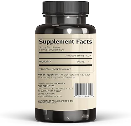 UROLITHIN A 500MG CAPSULES ANTIOXIDANT, ANTI-AGING MITOCHONDRIAL SUPPORT, 30 COUNT
