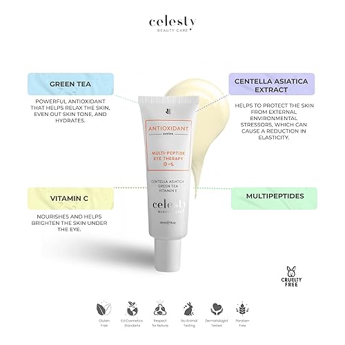 CELESTY ANTI-AGING EYE SERUM WITH PEPTIDES CENTELLA ASIATICA REDUCES WRINKLES DARK CIRCLES