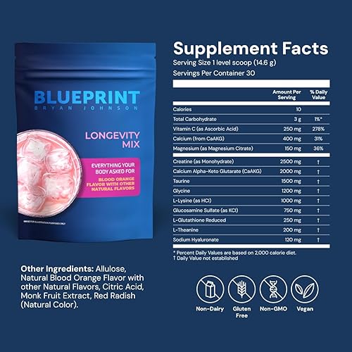 BLUEPRINT BRYAN JOHNSON LONGEVITY MIX MUSCLE BUILDER RECOVERY WITH MAGNESIUM, CREATINE 30 SERVINGS,