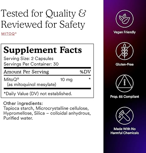 MITOQ PURE ADVANCED MITOCHONDRIA SUPPLEMENT BOOST ENERGY, HEART HEALTH HEALTHY AGING
