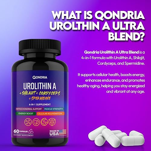 QONDRIA UROLITHIN A 500MG WITH SPERMIDINE, SHILAJIT CORDYCEPS CELLULAR ENERGY HEALTHY AGING
