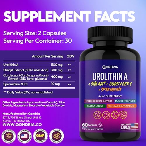 QONDRIA UROLITHIN A 500MG WITH SPERMIDINE, SHILAJIT CORDYCEPS CELLULAR ENERGY HEALTHY AGING