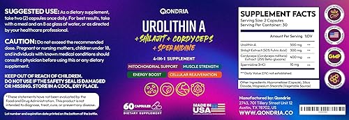 QONDRIA UROLITHIN A 500MG WITH SPERMIDINE, SHILAJIT CORDYCEPS CELLULAR ENERGY HEALTHY AGING