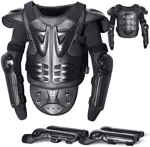 STARKNIGHTMT KIDS MOTORCYCLE ARMOR SUIT - TEEN DIRT BIKE PROTECTIVE GEAR FOR CYCLING MORE BLACK