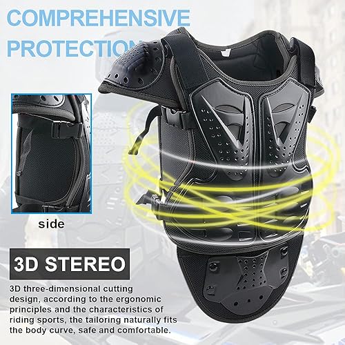 STARKNIGHTMT KIDS MOTORCYCLE ARMOR SUIT - TEEN DIRT BIKE PROTECTIVE GEAR FOR CYCLING MORE BLACK