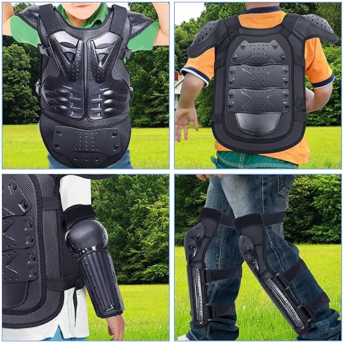 STARKNIGHTMT KIDS MOTORCYCLE ARMOR SUIT - TEEN DIRT BIKE PROTECTIVE GEAR FOR CYCLING MORE BLACK