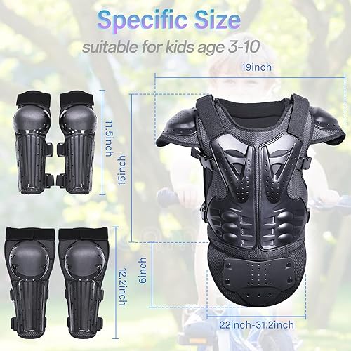 STARKNIGHTMT KIDS MOTORCYCLE ARMOR SUIT - TEEN DIRT BIKE PROTECTIVE GEAR FOR CYCLING MORE BLACK