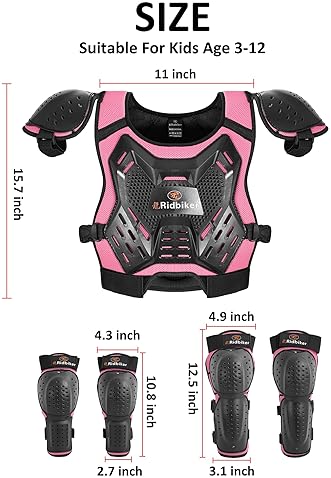 RIDBIKER YOUTH DIRT BIKE ARMOR VEST WITH CHEST PROTECTOR, KNEE ELBOW PADS KIDS MOTOCROSS GEAR