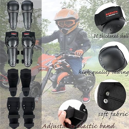 BOSHIJIE REOMOTO KIDS DIRT BIKE ELBOW KNEE PADS - ADJUSTABLE MOTOCROSS PROTECTION FOR MTB ATV SKATE