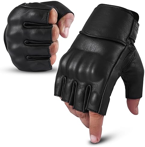 AASPORTX MENS LEATHER MOTORCYCLE GLOVES WITH TOUCHSCREEN NON-SLIP PADS FOR MEN WOMEN