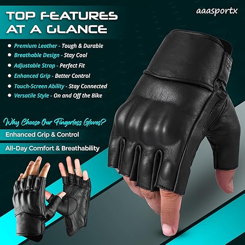 AASPORTX MENS LEATHER MOTORCYCLE GLOVES WITH TOUCHSCREEN NON-SLIP PADS FOR MEN WOMEN