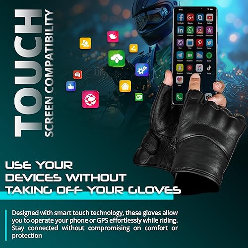 AASPORTX MENS LEATHER MOTORCYCLE GLOVES WITH TOUCHSCREEN NON-SLIP PADS FOR MEN WOMEN