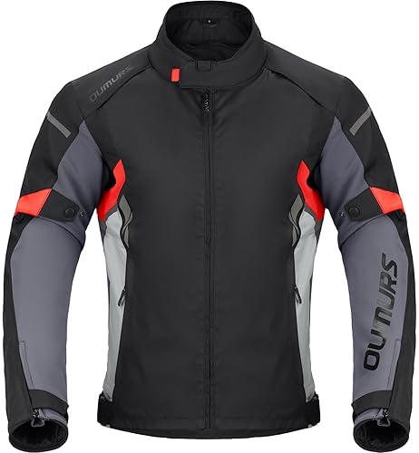 OUMURS MOTORPARTS MEN S WATERPROOF MOTORCYCLE JACKET WITH CE ARMOR, FOAM PADDING BREATHABLE RIDING GEAR