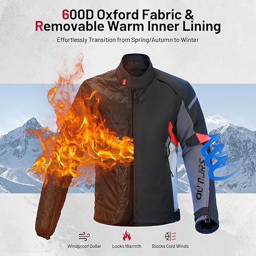OUMURS MOTORPARTS MEN S WATERPROOF MOTORCYCLE JACKET WITH CE ARMOR, FOAM PADDING BREATHABLE RIDING GEAR