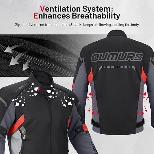 OUMURS MOTORPARTS MEN S WATERPROOF MOTORCYCLE JACKET WITH CE ARMOR, FOAM PADDING BREATHABLE RIDING GEAR
