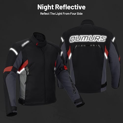 OUMURS MOTORPARTS MEN S WATERPROOF MOTORCYCLE JACKET WITH CE ARMOR, FOAM PADDING BREATHABLE RIDING GEAR