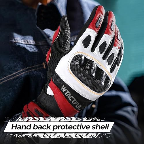 WTACTFUL GOATSKIN LEATHER MOTORCYCLE GLOVES WITH CARBON KNUCKLES FOR SUPERIOR PROTECTION