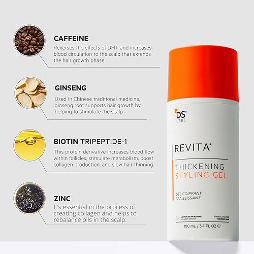 REVITA HAIR STYLING GEL FOR MEN MEDIUM HOLD, VOLUMIZING, THICKENING, 3.4 OZ