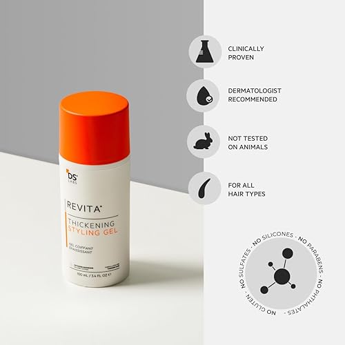 REVITA HAIR GEL FOR MEN - MEDIUM HOLD, VOLUMIZING, THICKENING, GINSENG CAFFEINE, 3.4 OZ