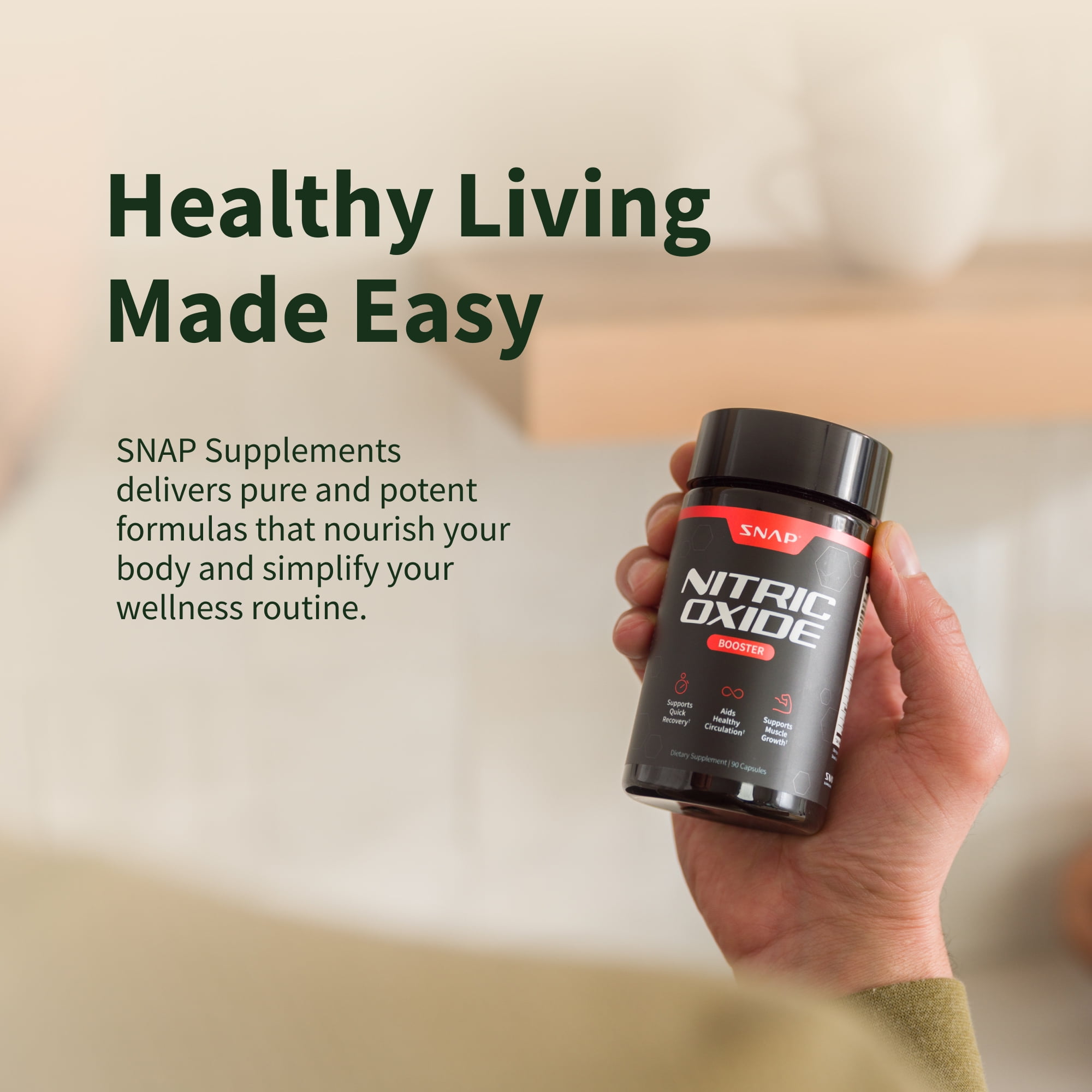 SNAP SUPPLEMENTS NITRIC OXIDE BOOSTER CAPSULES PRE WORKOUT MUSCLE BUILDER SUPPLEMENT, 60 COUNT