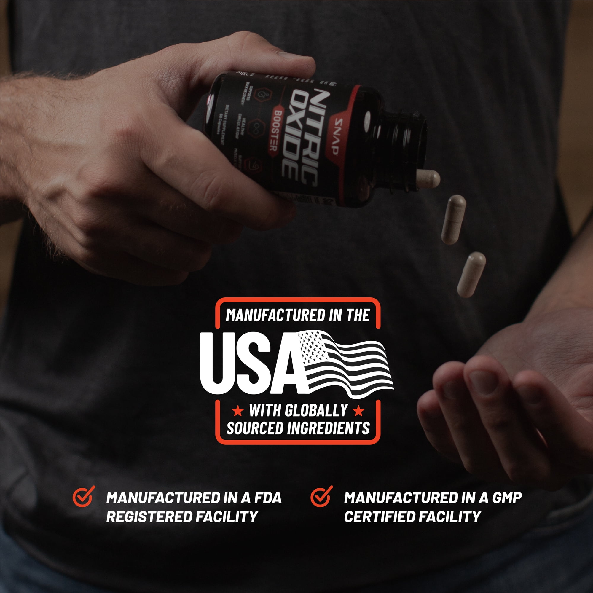 SNAP SUPPLEMENTS NITRIC OXIDE BOOSTER CAPSULES PRE WORKOUT MUSCLE BUILDER SUPPLEMENT, 60 COUNT