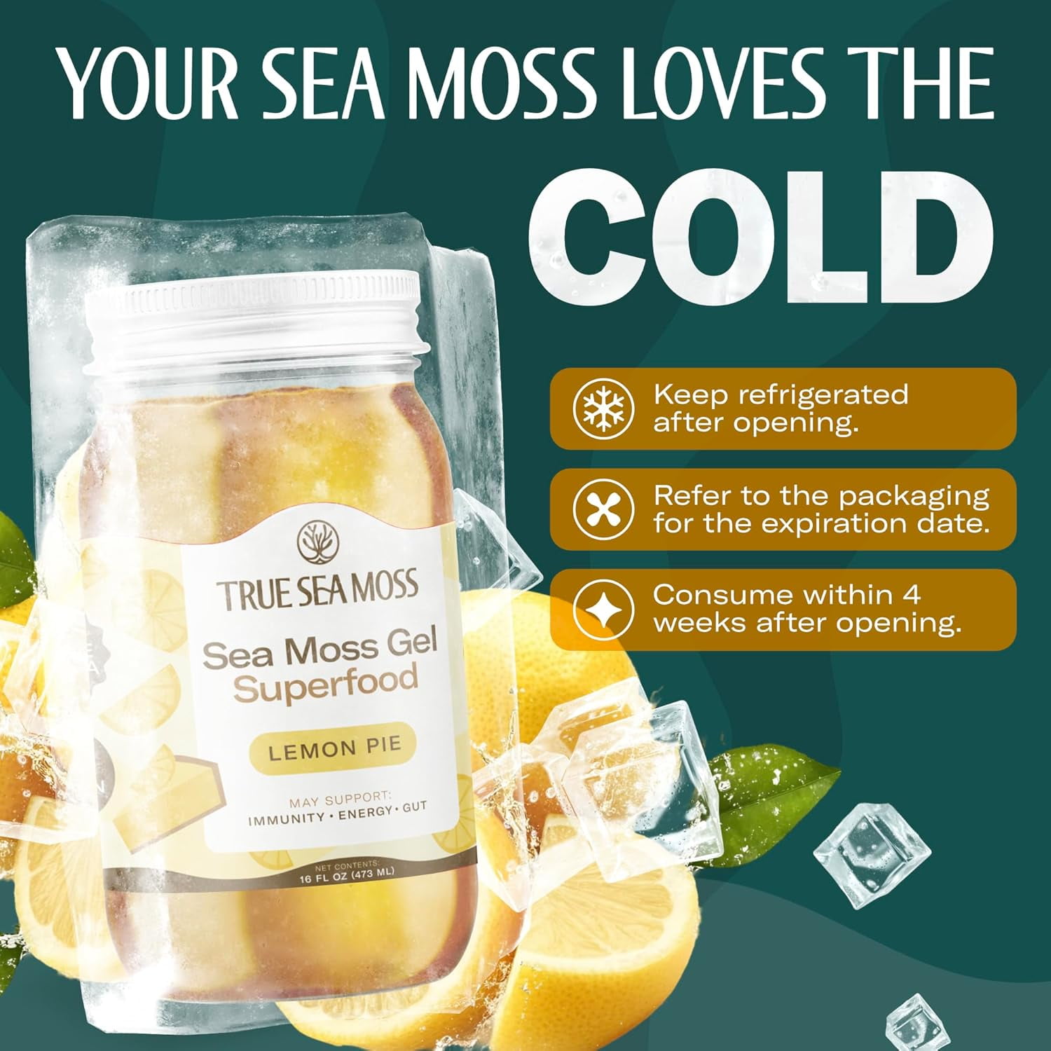 TRUESEAMOSS WILDCRAFTED IRISH SEA MOSS GEL LEMON PIE ORGANIC SUPERFOOD, MADE IN USA, 1 PACK
